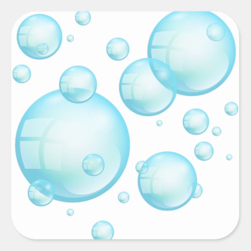 Turquoise Blue Soapy Shampoo Air Bubbles Square Sticker