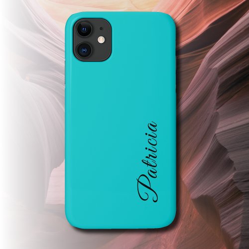 Turquoise Blue Solid Color Minimalist Elegant Name iPhone 11 Case