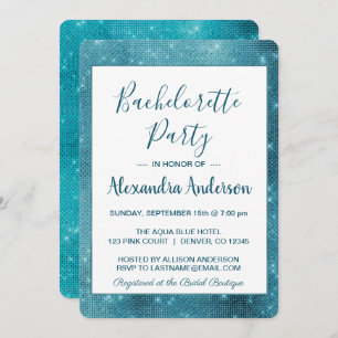 Turquoise Blue Sparkle Bachelorette Party Invitation