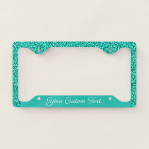Turquoise Blue Sparkle Glitter Girly Custom License Plate Frame