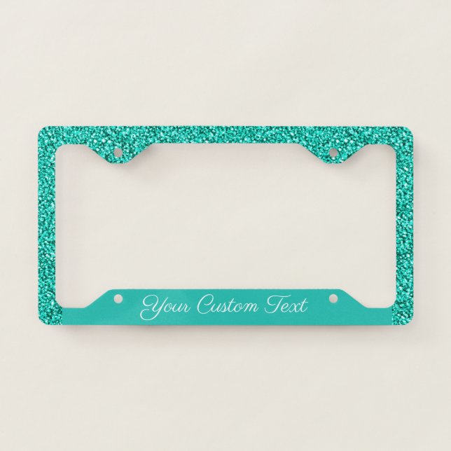 Turquoise Blue Sparkle Glitter Girly Custom License Plate Frame (Front)