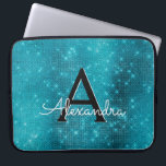 Turquoise Blue Sparkling Stars Monogram Laptop Sleeve<br><div class="desc">Turquoise Blue Sparkle and Shimmer Elegant Monogram Case. This case can be customized to include your initial and first name.</div>