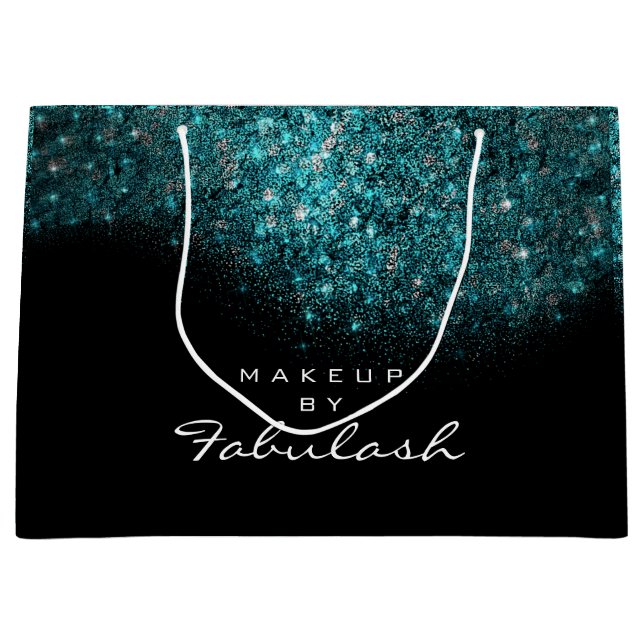 Turquoise Blue Sparkly Glitter Black White Brandin Large Gift Bag (Front)