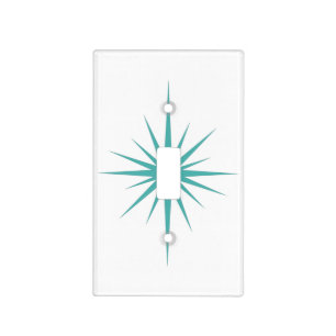 Turquoise Blue Starburst Mid Century Modern Retro Light Switch Cover