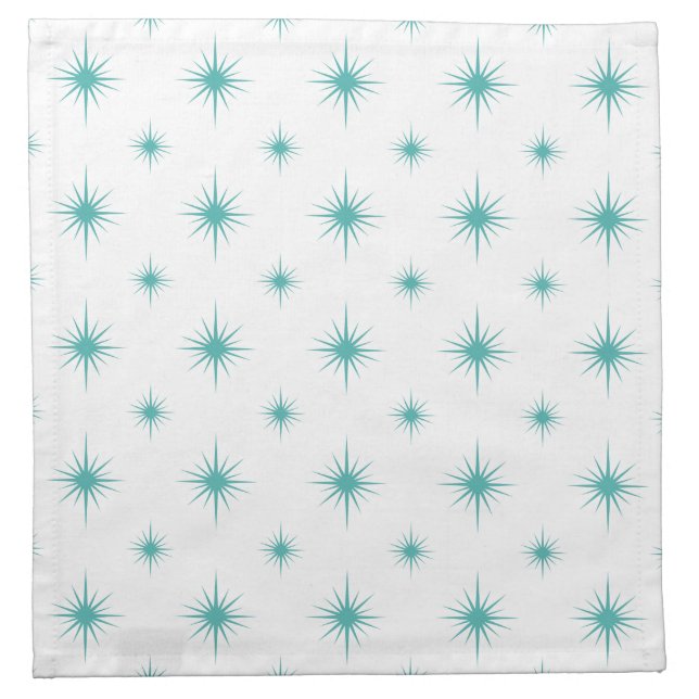 Turquoise Blue Starburst Pattern Retro Mid Century Cloth Napkin (Front)