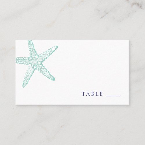 Turquoise Blue Starfish Flat Place Card