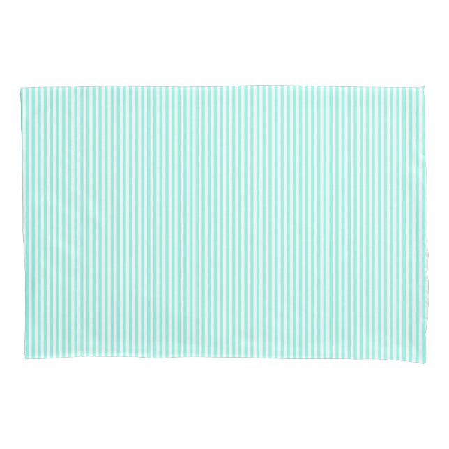 Turquoise Blue Stripes Coastal Pillow Case (Front)