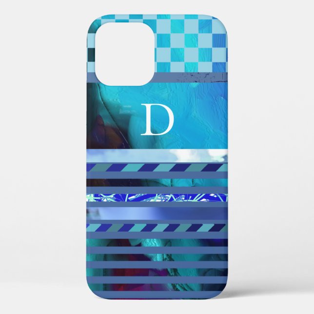 turquoise blue stripes pattern custom-initial Case-Mate iPhone case (Back)