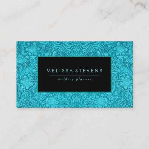 Turquoise Blue Suede Floral Leather Texture Print Business Card