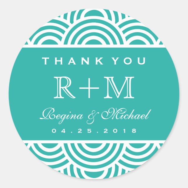 Turquoise Blue Swirl Circle Wedding Favor Sticker (Front)