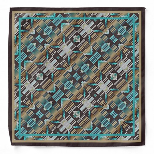 Turquoise Blue Taupe Ethnic Native Tribal Pattern Bandana