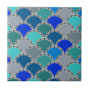 Turquoise Blue Teal Gray Scales Pattern Ceramic Tile