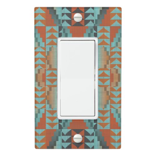 Turquoise Blue Teal Green Rust Orange Tribal Art Light Switch Cover