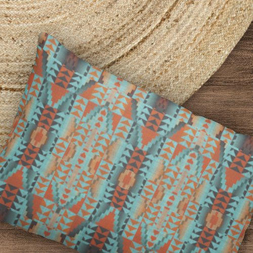 Turquoise Blue Teal Green Rust Orange Tribal Art Pillow Case