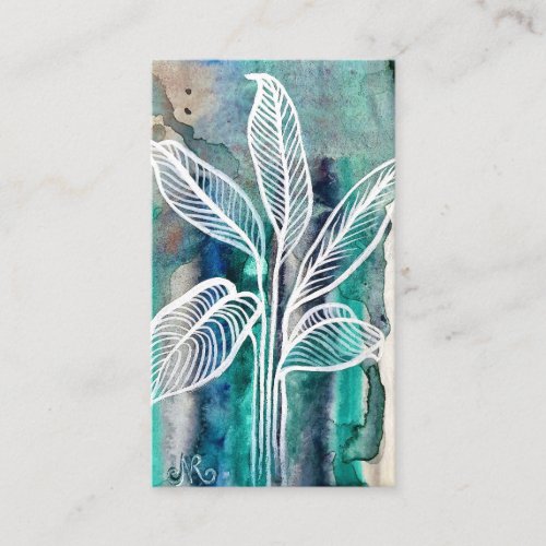  Turquoise Blue  Teal Modern Botanical Watercolor Business Card