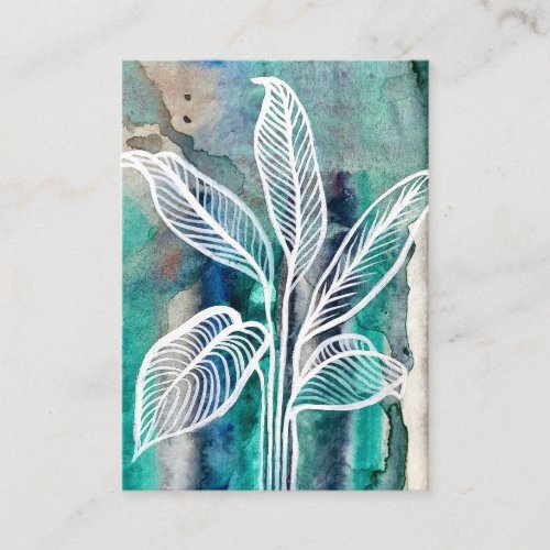  Turquoise Blue  Teal Modern Botanical Watercolor Business Card