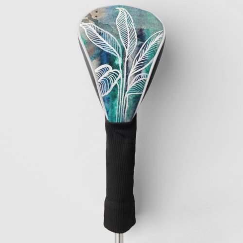 Turquoise Blue  Teal Modern Botanical Watercolor Golf Head Cover