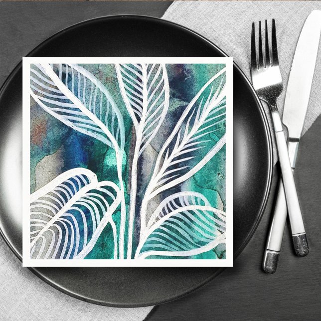  Turquoise Blue & Teal Modern Botanical Watercolor Napkins (Creator Uploaded)