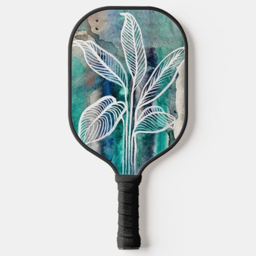  Turquoise Blue  Teal Modern Botanical Watercolor Pickleball Paddle