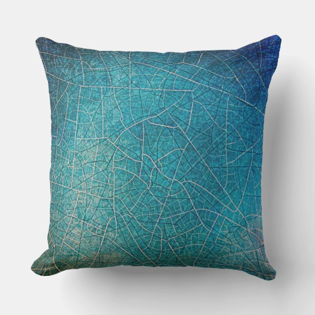 Turquoise Blue Teal Mosaic Abstract Outdoor Pillow (Front)