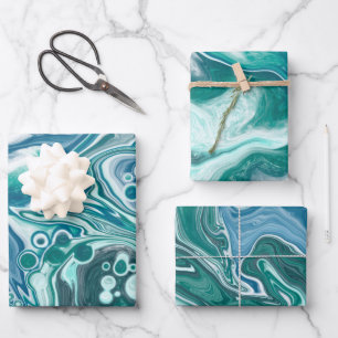 Turquoise Blue Teal Ocean Swirls Wrapping Paper Sheets