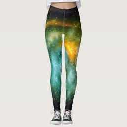 Turquoise blue teal orange galaxy stars photo bold leggings