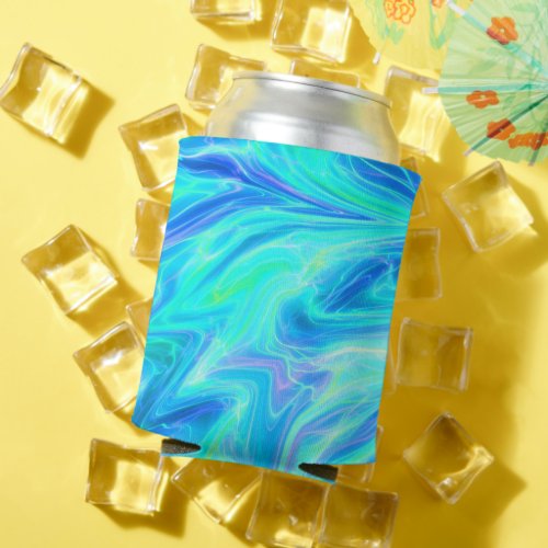 Turquoise Blue Tropical Abstract    Can Cooler