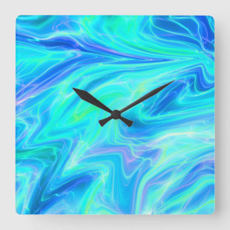 Turquoise Blue Tropical Abstract Square Wall Clock