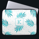 Turquoise-blue tropical leaves pattern laptop sleeve<br><div class="desc">Modern blue-green tropical palm leaves pattern.
Customizable Monogram.</div>