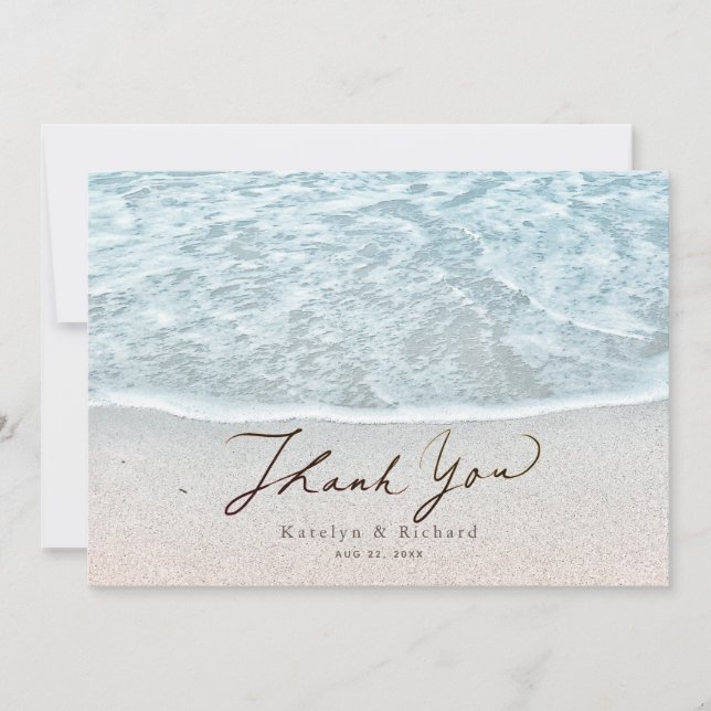 Turquoise Blue Tropical Ocean Beach Wedding Thank You Card (Front)