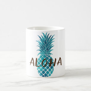 Turquoise Blue Tropical Pineapple Aloha Coffee Mug