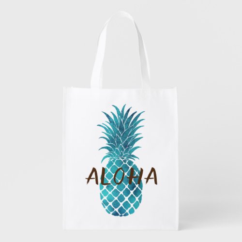 Turquoise Blue Tropical Pineapple Aloha Grocery Bag