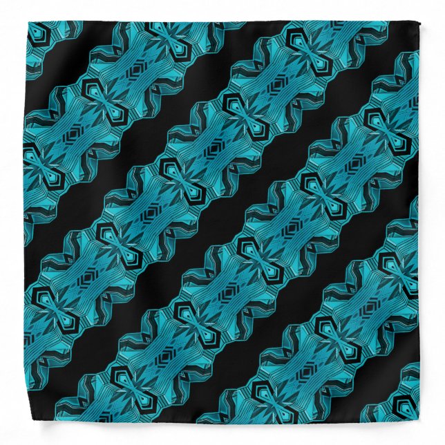 Turquoise Blue Unique Pattern/Stripes Bandana (Front)