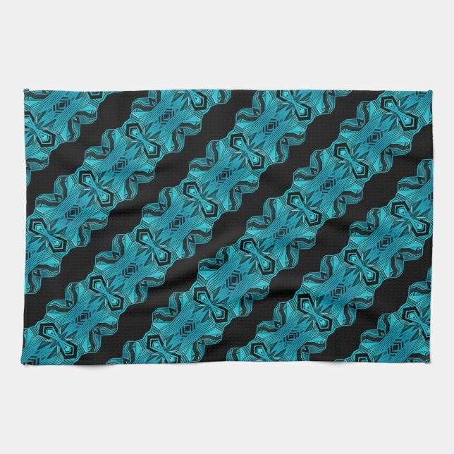 Turquoise Blue Unique Pattern/Stripes Towel (Horizontal)