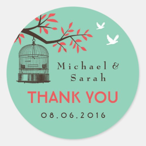 Turquoise Blue Vintage Bird Cage Wedding Sticker