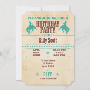 Turquoise Blue Vintage Cowboy Birthday Invitation