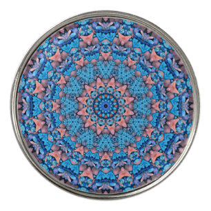 Turquoise Blue Vintage Fractal Kaleidoscope Golf Ball Marker