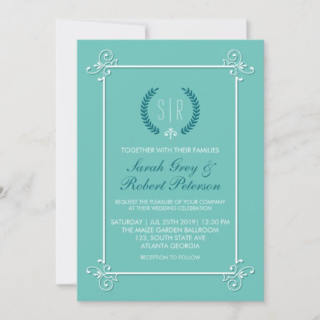 Turquoise Blue Vintage Medieval Wedding Invitation (Front)