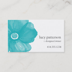 Turquoise Blue Watercolor Flower Business Cards