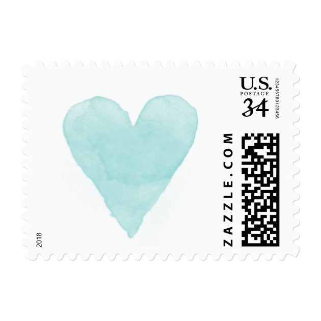 Turquoise Blue Watercolor Heart Wedding Stamps