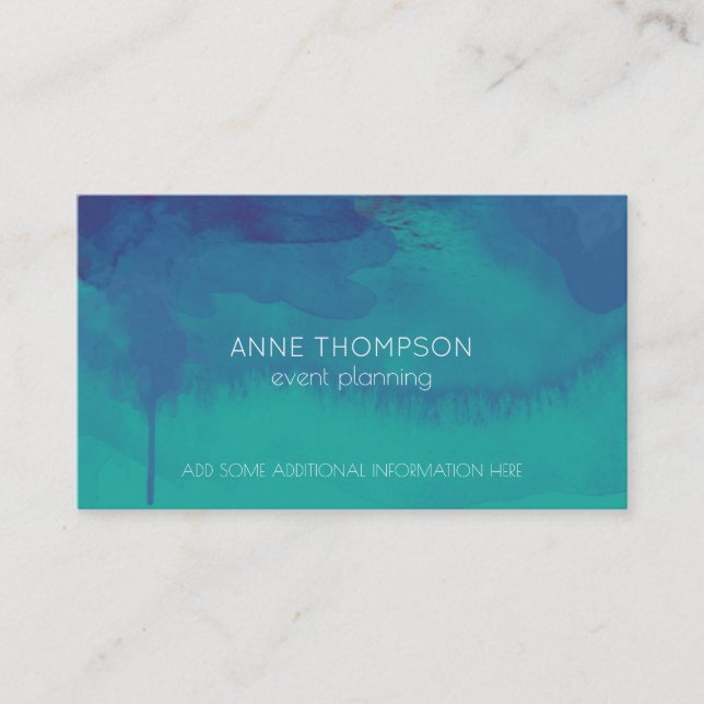turquoise blue watercolor professional events business card (Front)