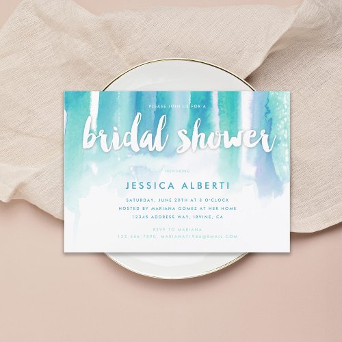 Turquoise Blue Watercolors Bridal Shower Invitation