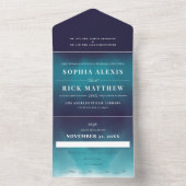 Turquoise Blue Waves Ombre Wedding All In One Invitation (Inside)