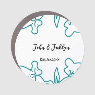 Turquoise blue wedding couple name date flstylish car magnet