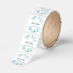 Turquoise blue wedding couple name date flstylish classic round sticker