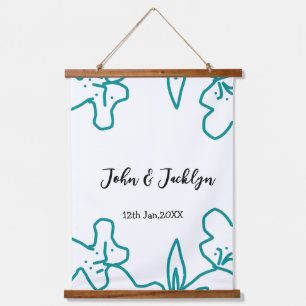 Turquoise blue wedding couple name date flstylish hanging tapestry
