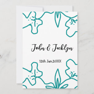 Turquoise blue wedding couple name date flstylish  invitation