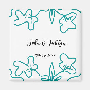 Turquoise blue wedding couple name date flstylish magnet