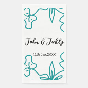Turquoise blue wedding couple name date flstylish paper guest towels