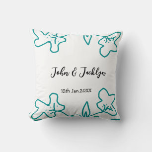 Turquoise blue wedding couple name date flstylish throw pillow